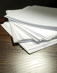 Stacked Papers on Dark Wood
