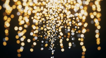 Elegant Golden Bokeh Lights Cascade on Dark Backdrop, Creating a Festive Atmosphere with Defocused Illumination