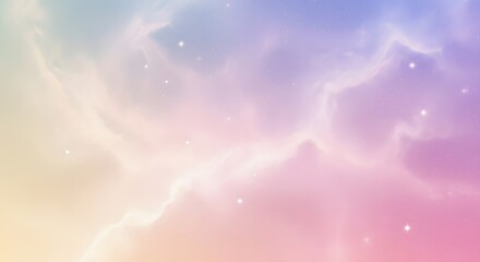 Fototapeta premium Dreamy pastel sky with clouds and stars, soft ethereal background