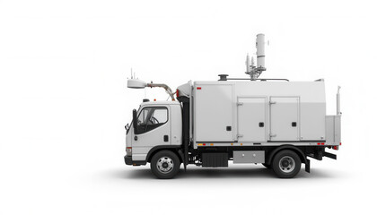 Obraz premium Utility service truck with communication equipment on white background 
