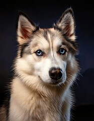 Obraz premium Majestic Siberian Husky Portrait with Striking Blue Eyes