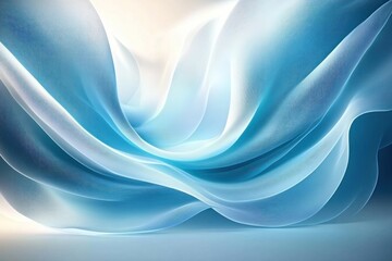 Smooth flowing translucent blue and white fabric-like waves gently curving creating an abstract serene and airy visual effect