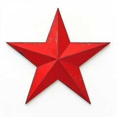 three-dimensional red metal star with rustic texture on a white background
