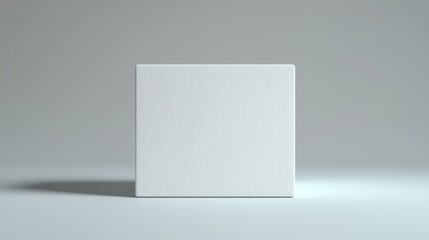 Minimalistic blank white rectangular box placed on a smooth light gray surface with soft shadows and a muted gray background, conveying simplicity and cleanliness