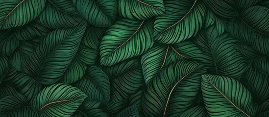 Seamless pattern of lush green tropical leaves with detailed veins creating a dense, vibrant, and calming foliage texture