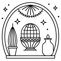 Boho Interior Decor Line Art Vector Minimalist Bohemian Home Elements Illustration