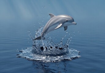 Naklejka premium Dolphin leaping majestically from ocean creating a dazzling water crown