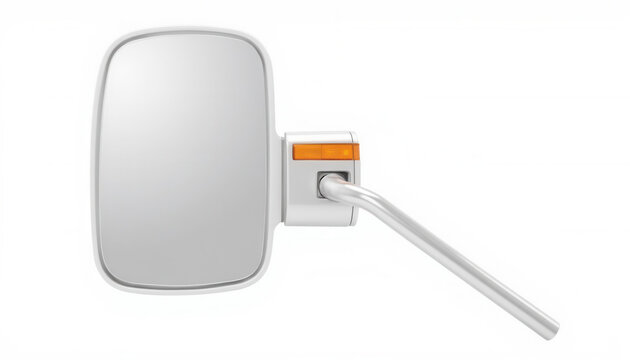 Car side mirror with orange indicator lamp on white background  