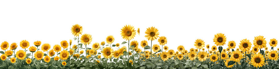 Sunflower Field Border Isolated on White