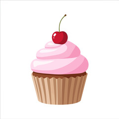 Delicious Cupcake with Pink Frosting and Cherry Topping