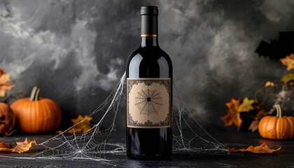 Halloween Wine Bottle Mockup with Aged Parchment Label
