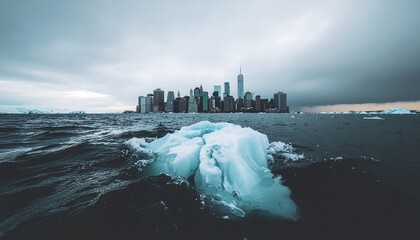 Hyper-Detailed Photo of a Glacier Melting into the Rising Ocean