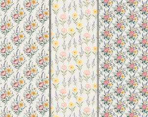Seamless Pattern Vector of Various Floral and Botanical Elements in Pastel Colors