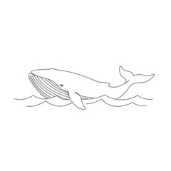 Obraz premium A line drawing of a whale gracefully swimming in ocean waves.