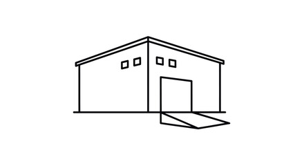 Simple Line Art Warehouse Building with Loading Dock.