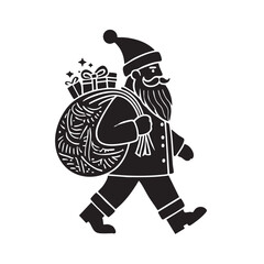 Naklejka premium Walking Santa Claus Silhouette with Gift Sack Vector Illustration
