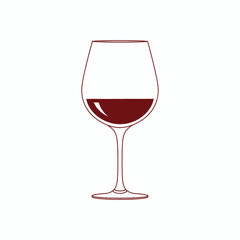 Red Wine Glass Outline Illustration, Burgundy Color
