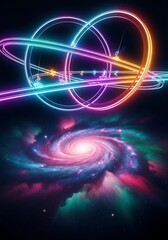 Obraz premium Cosmic rings above nebula with vibrant colors evoke celestial wonder