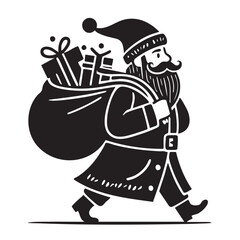 Fototapeta premium Walking Santa Claus Silhouette with Gift Sack Vector Illustration