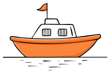 Naklejka premium Simple orange and white cartoon boat illustration floating on water