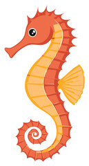Obraz premium Cute Orange Cartoon Seahorse Illustration with a Curled Spiral Tail