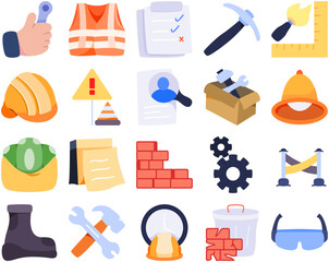 Work construction icon set – professional vector illustrations perfect for use in graphic resources, media projects, web design, apps, and digital content