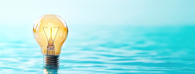 Light Bulb Floating in Calm Water With Soft Blue Background Creating a Dreamy and Surreal Visual Representation of Ideas and Inspiration