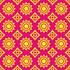 Thai Ornamental Pattern: A vibrant seamless pattern showcases traditional Thai designs, blending intricate floral motifs and geometric elegance.
