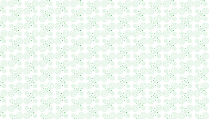 Seamless pattern of green circular floral motifs and small dots on white Keywords: pattern, seamless, background