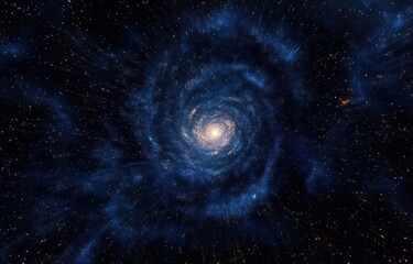Obraz premium Vivid spiral galaxy with glowing bright center and swirling blue and orange cosmic dust, conveying vastness and mystery of outer space