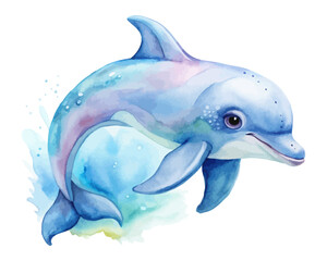 cute Watercolor marine dolphin animals