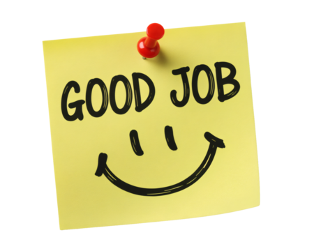 Positive affirmation message on sticky note, celebrating achievement and offering encouragement for success, happy face