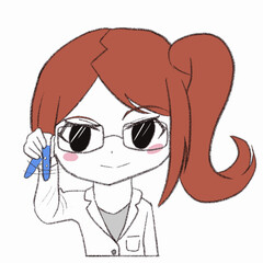 白衣を着た女性が試験管を振っている