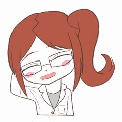 白衣を着た女性が照れている