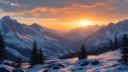 Mountain sunset panorama