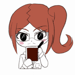 白衣を着た女性がメモを取っている