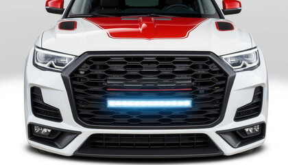 Custom sports car with sleek design and LED light bar on grille  