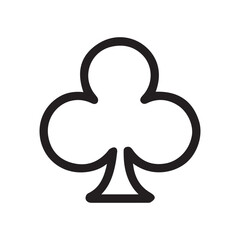 Vector illustration of a club playing card symbol, designed in black and white with bold black outline, representing tradition, balance, simplicity, and classic style.