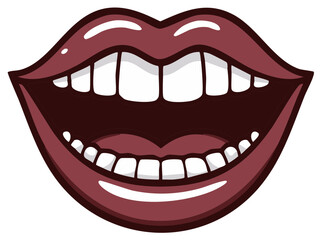 Naklejka premium Open Mouth with White Teeth and Glossy Lips Cartoon Style Illustration