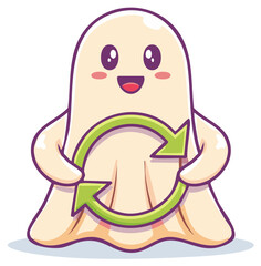 Kawaii Ghost Holding Green Recycle Symbol for Halloween or Environmental Concepts