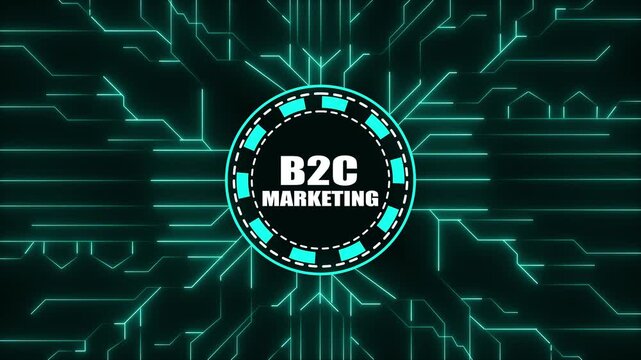 B2 C Marketing Text Inside Circular Emblem on Futuristic Circuit Board Background business consumer