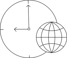 globe icon and wall clock icon with white background