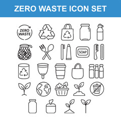 Zero Waste Icon Set Featuring Recycling and Sustainable Living Symbols