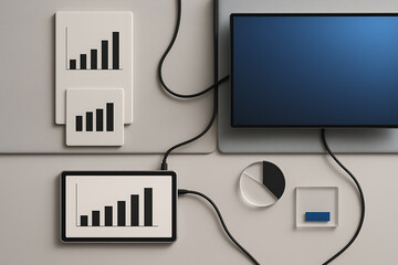 Connectivity Visualized: Clean, modern tech composition featuring data signals and display. A visually striking representation of seamless connections in a digital age.