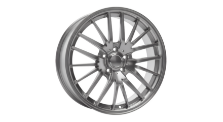 Steel Rim Close-Up: A close-up shot of a sleek, modern steel rim showcases its intricate design and metallic texture. This image embodies automotive design and the essence of automotive aesthetics.