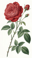 Red rose bloom green leaves thorny stem image