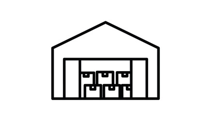 Simple Line Art Icon of Warehouse with Stacked Boxes.