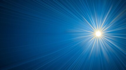 Obraz premium A striking image features a bright, central light source emanating rays of light against a gradient blue backdrop, creating a dynamic and visually appealing effect.