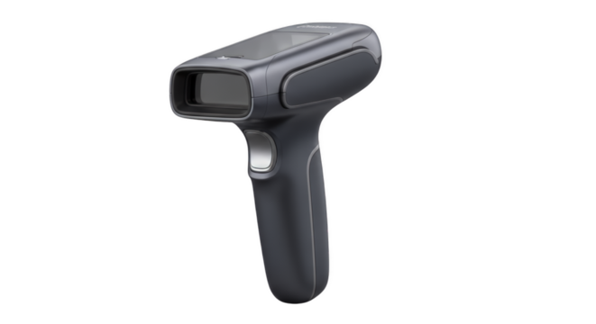 Barcode Scanner: A sleek, ergonomic barcode scanner, designed for efficiency, is set against a clean background, showcasing its modern design and practical application.