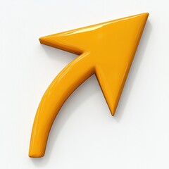 Glossy bright yellow upward curved arrow on white background symbolizing growth and progress